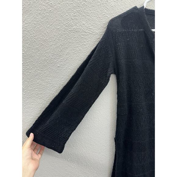Leap Womens Cover Up Size 10 Black Open Knit Long Sleeve Side Slits Vintage - Picture 3 of 12
